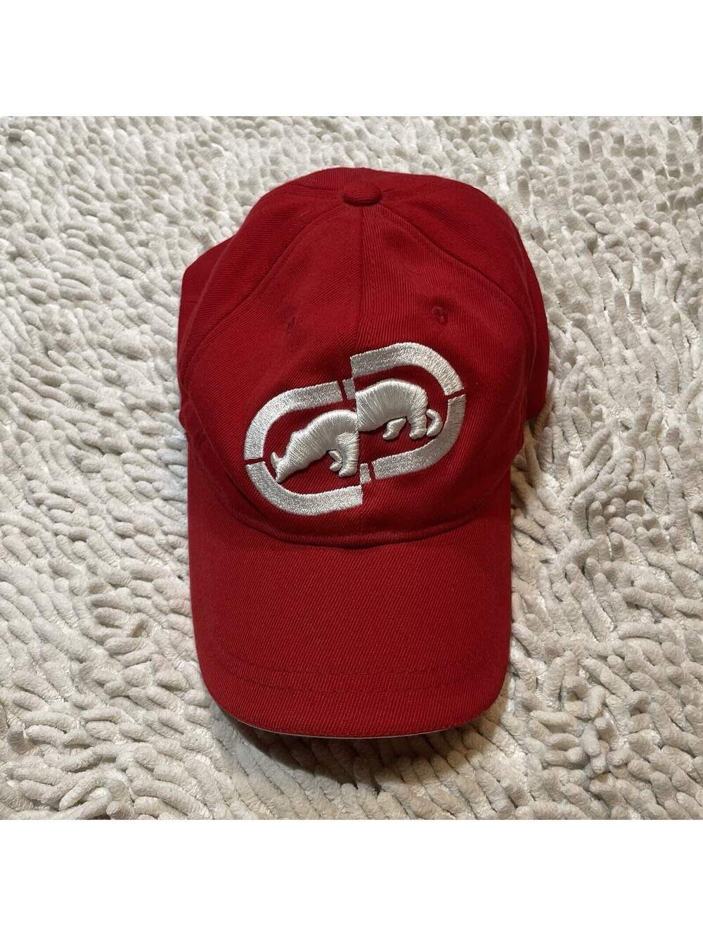 Vintage Ecko Unltd Plex Hat Cap One Size White Red Rhino Logo Hip Hop Streetwear